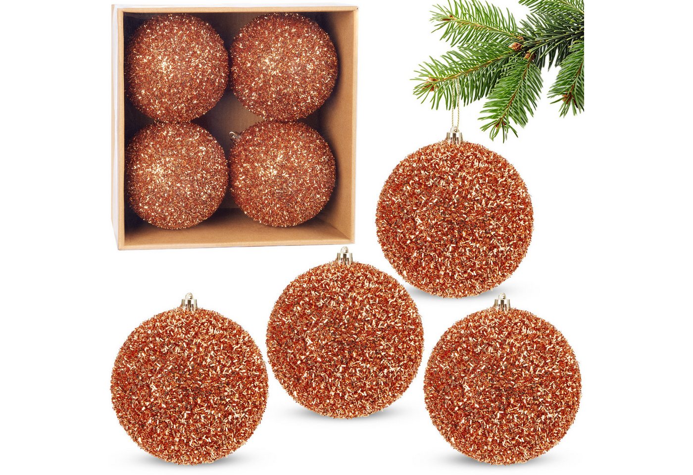 BRUBAKER Weihnachtsbaumkugel Glitzer Weihnachtskugeln - 4er Set große Glitter Baumkugeln - 10 cm (4 St), Christbaumkugeln Bruchsicher aus Kunststoff - Christbaumschmuck von BRUBAKER