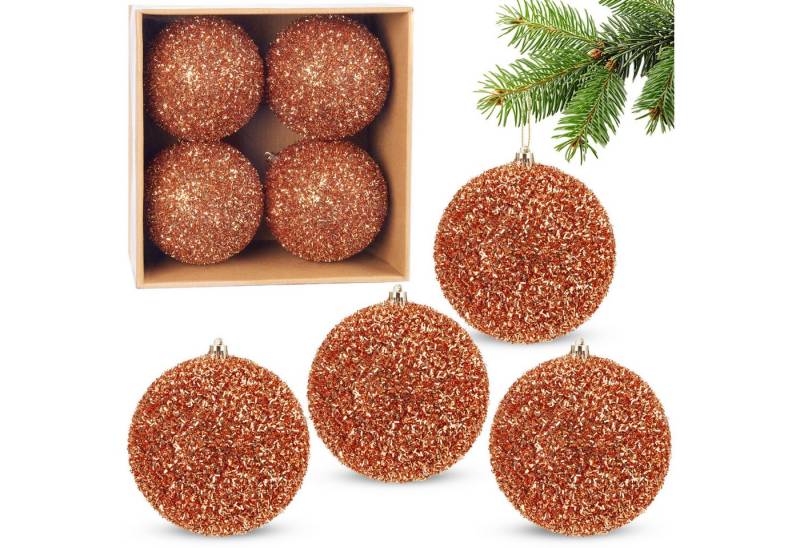 BRUBAKER Weihnachtsbaumkugel Glitzer Weihnachtskugeln - 4er Set große Glitter Baumkugeln - 10 cm (4 St), Christbaumkugeln Bruchsicher aus Kunststoff - Christbaumschmuck von BRUBAKER