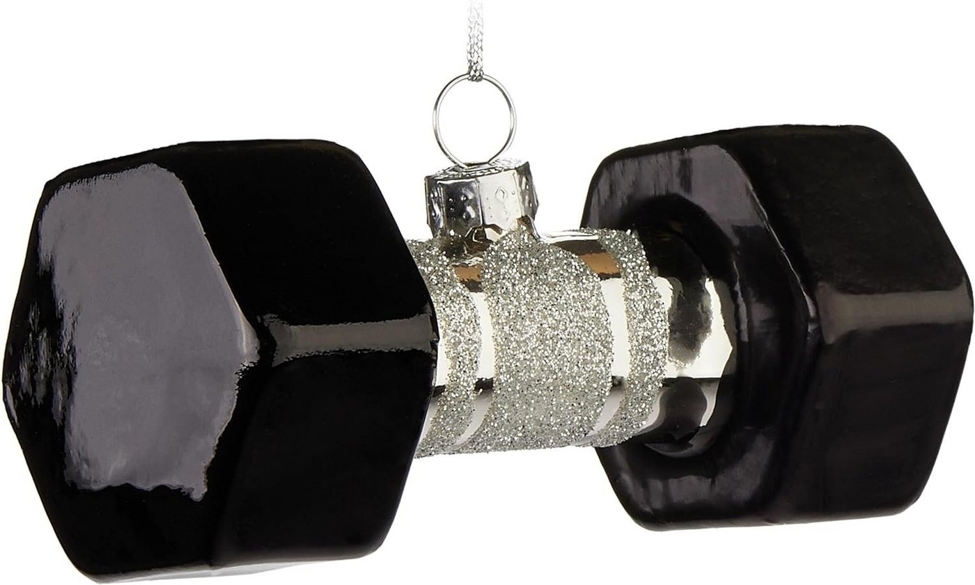 BRUBAKER Weihnachtsbaumkugel Hantel - Handbemalte Weihnachtskugel - 10 cm Baumkugel Kurzhantel (1 St), Christbaumschmuck aus Glas für Kraftsportler und Sportler - Fitness von BRUBAKER