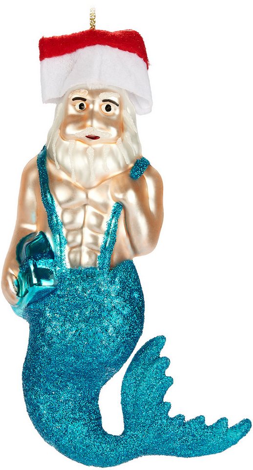 BRUBAKER Weihnachtsbaumkugel Meerjungmann - Handbemalte Weihnachtskugel aus Glas (1 St), - 14 cm Baumkugel Unterwasser Weihnachtsmann mit Sixpack von BRUBAKER