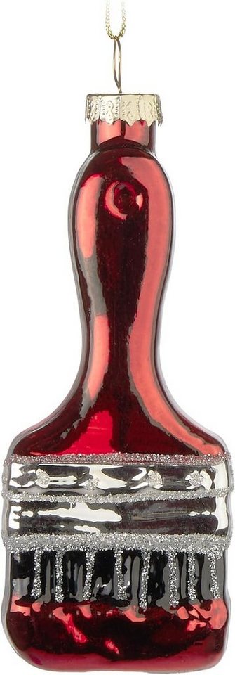 BRUBAKER Weihnachtsbaumkugel Pinsel Rot - Handbemalte Weihnachtskugel aus Glas - 11 cm Baumkugel (1 St), Malerpinsel - Weihnachtsdeko für Maler & Lackierer - Christbaumschmuck von BRUBAKER