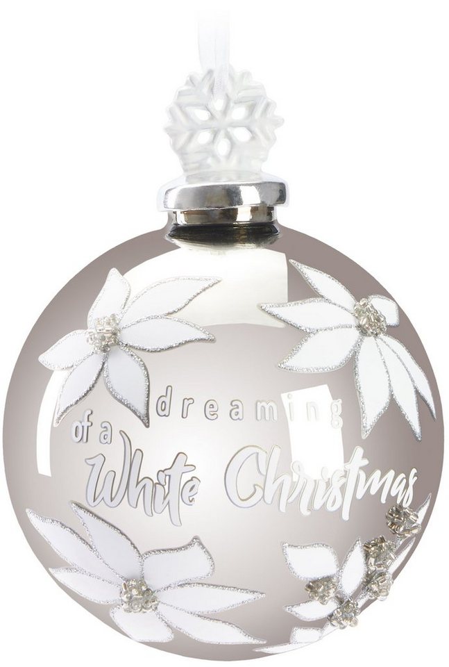 BRUBAKER Weihnachtsbaumkugel Premium Weihnachtskugel Dreaming of a White Christmas - 10cm Baumkugel (1 St), Christbaumkugel aus Glas mit Schneeflocken Figur - Silber mit Glitzer von BRUBAKER