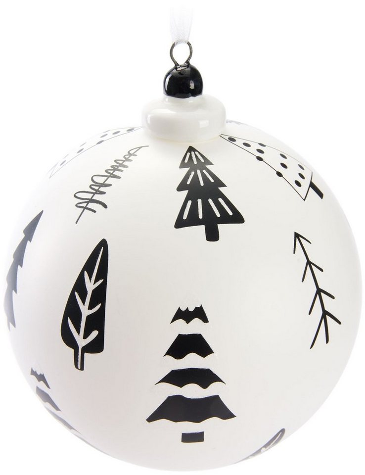 BRUBAKER Weihnachtsbaumkugel Premium Weihnachtskugel - Tannenbäumen Weiß oder Schwarz - Baumkugel (1 St), 10 cm Glas Weihnachtsbaumkugel - Matt und Handbemalt von BRUBAKER