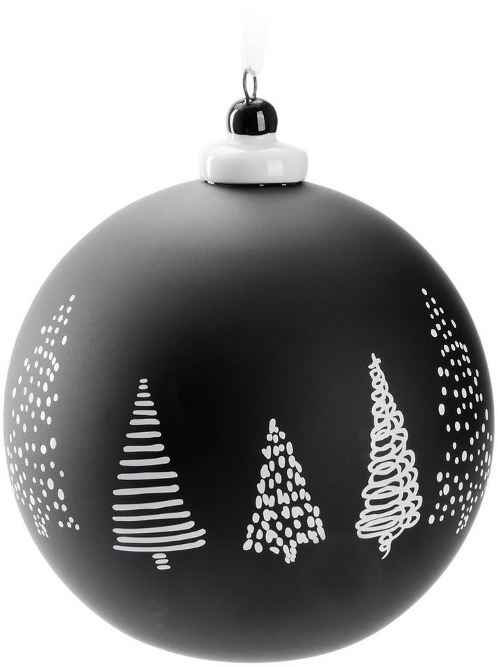 BRUBAKER Weihnachtsbaumkugel Premium Weihnachtskugel - Tannenbäumen Weiß oder Schwarz - Baumkugel (1 St), 10 cm Glas Weihnachtsbaumkugel - Matt und Handbemalt von BRUBAKER
