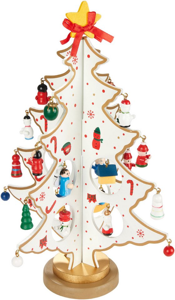 BRUBAKER Weihnachtsfigur Mini Weihnachtsbaum aus Holz - Kleiner Tannenbaum zum Dekorieren (Set, 1 St., Weihnachtsdekoration für Tisch und Fensterbank), Christbaum Tischdeko für Weihnachten inkl. Baumschmuck von BRUBAKER