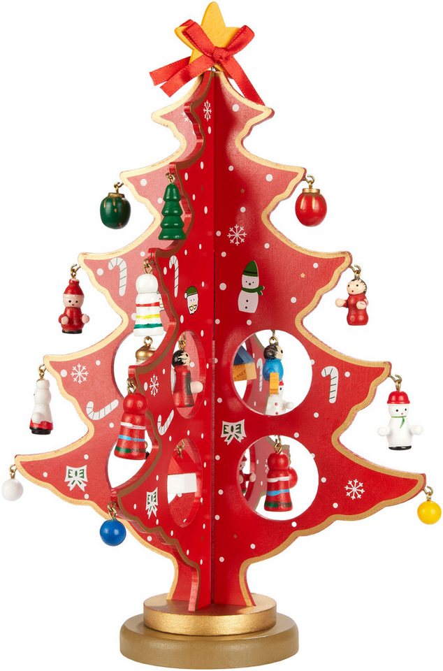 BRUBAKER Weihnachtsfigur Mini Weihnachtsbaum aus Holz - Kleiner Tannenbaum zum Dekorieren (Set, 1 St., Weihnachtsdekoration für Tisch und Fensterbank), Christbaum Tischdeko für Weihnachten inkl. Baumschmuck von BRUBAKER