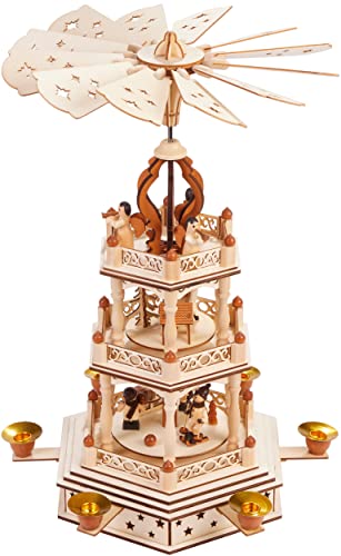 BRUBAKER Weihnachtspyramide - 3-stöckige drehbare Holzpyramide - Weihnachtsdekoration mit 3 Etagen - 44 cm Höhe - handbemalte Figuren Weihnachten - Natur Braun von BRUBAKER