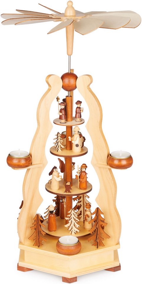 BRUBAKER Weihnachtspyramide 55 cm Teelichtpyramide für Weihnachten - Tischpyramide für 6x Teelicht, Tischpyramide Pyramide mit Könige, Sternsinger, Maria, Josef und Jesus von BRUBAKER