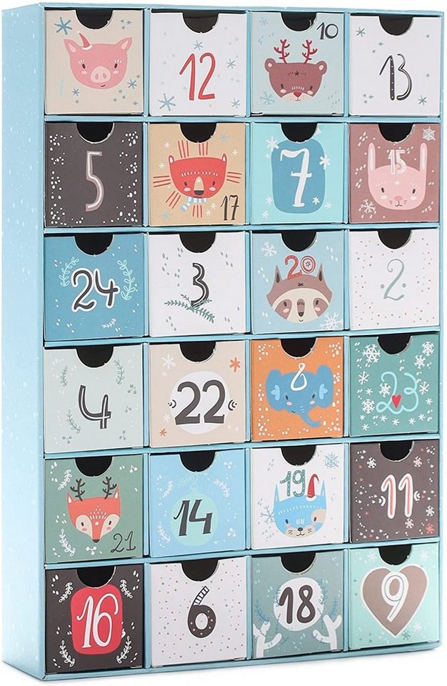 BRUBAKER befüllbarer Adventskalender Adventskalender zum Befüllen Weihnachtstiere Blau (24 Türchen, 1-tlg), DIY Weihnachtskalender - Kalender Weihnachten 32,5 cm groß aus Pappe von BRUBAKER