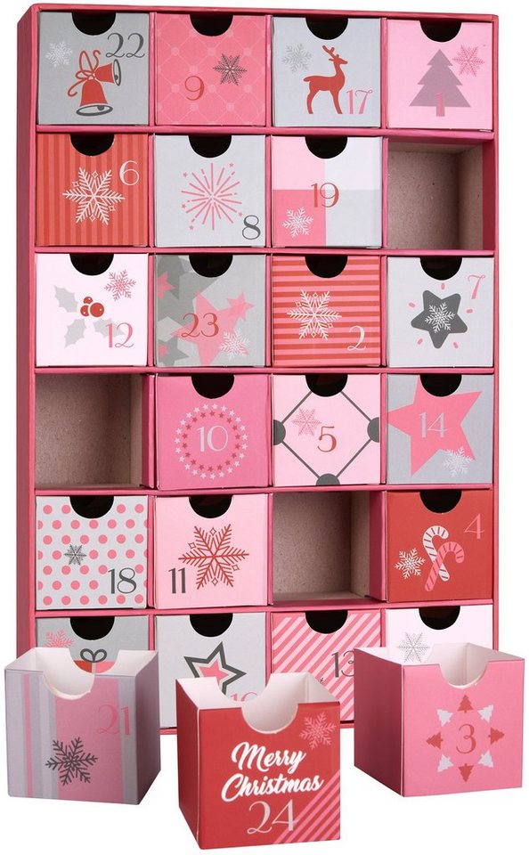 BRUBAKER befüllbarer Adventskalender DIY Weihnachtskalender zum Befüllen für Frauen & Mädchen - Rosa Pink (1-tlg), Weihnachtszauber Kalender mit 24 Türchen - 32,5 cm von BRUBAKER