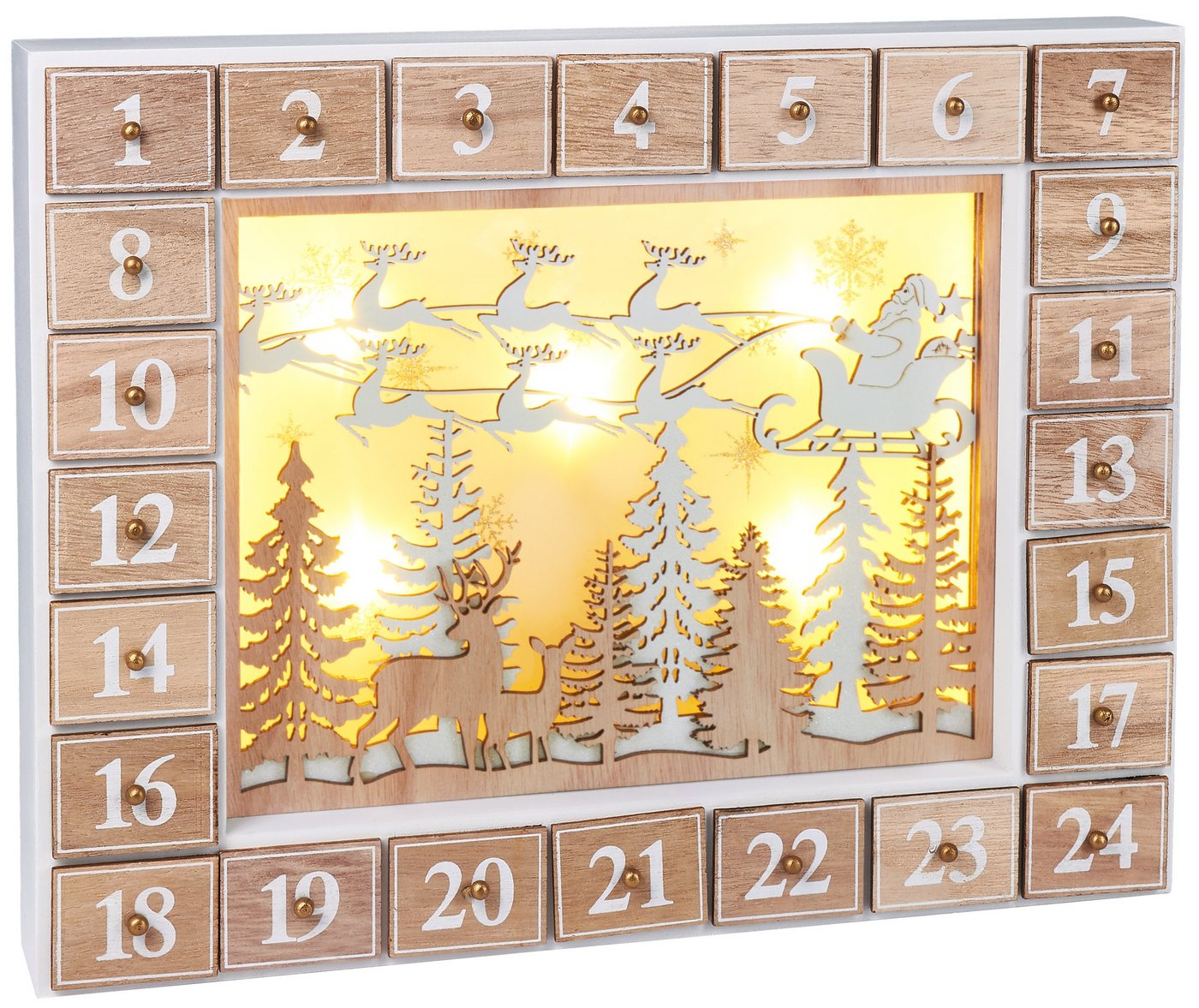 BRUBAKER befüllbarer Adventskalender Holz Weihnachtskalender zum Befüllen mit LED-Beleuchtung - 35,5 cm (1-tlg), Kalender Weihnachten - Fliegender Weihnachtsmann von BRUBAKER