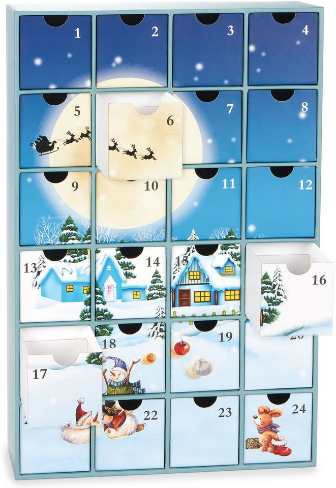 BRUBAKER befüllbarer Adventskalender Weihnachtsdorf im Schnee 2024 - Weihnachtskalender zum Befüllen (39 cm groß aus Pappe, 1-tlg), DIY Kalender mit 24 Türchen für Gutscheine und Süßigkeiten von BRUBAKER