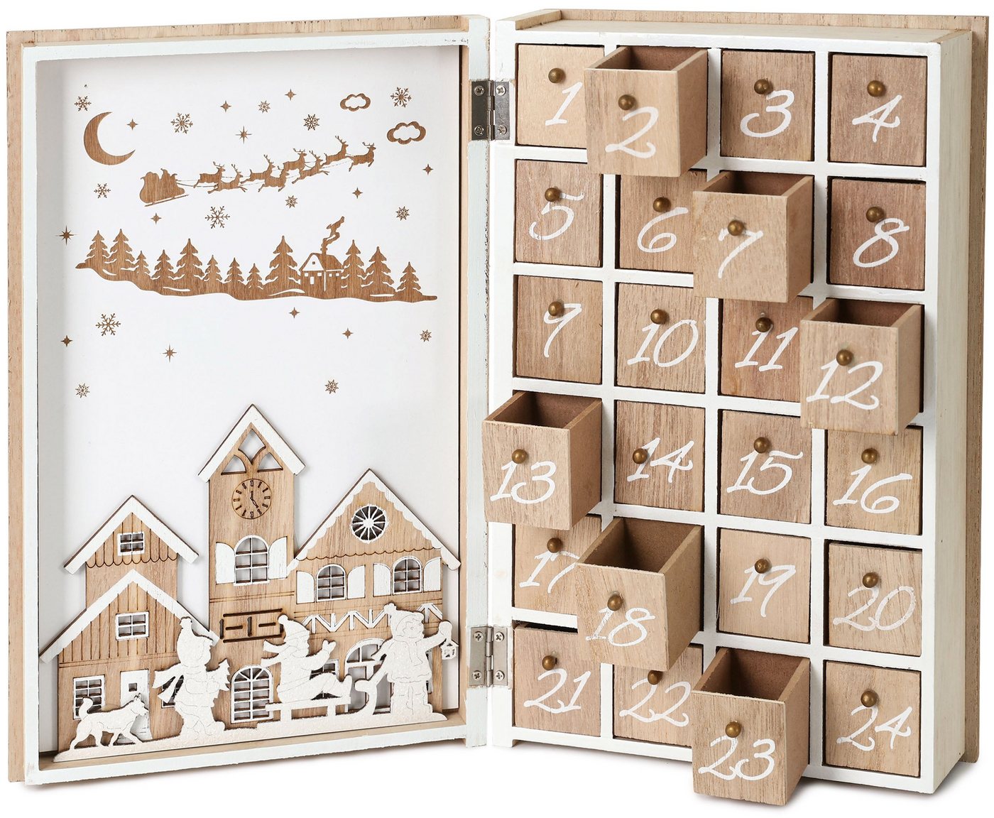 BRUBAKER befüllbarer Adventskalender Weihnachtskalender zum Befüllen - Holz Kalender Weihnachten Natur (Wiederverwendbar, 1-tlg), Merry Christmas Buch - Deko 19,6 x 7,5 x 30 cm von BRUBAKER