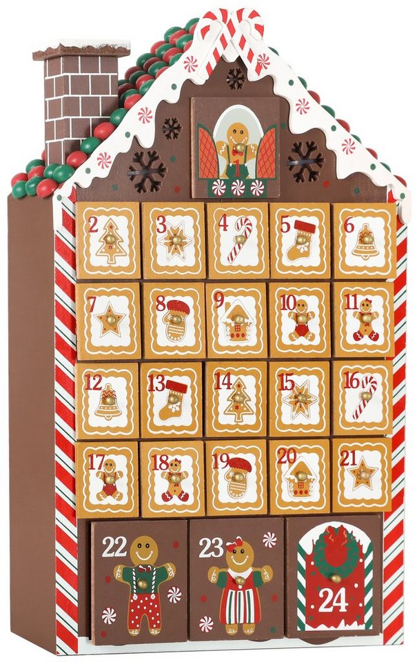 BRUBAKER befüllbarer Adventskalender Weihnachtskalender zum Befüllen - Lebkuchenhaus mit LED-Beleuchtung, Holz Kalender Weihnachten - 26,2 x 45 x 5,5 cm von BRUBAKER