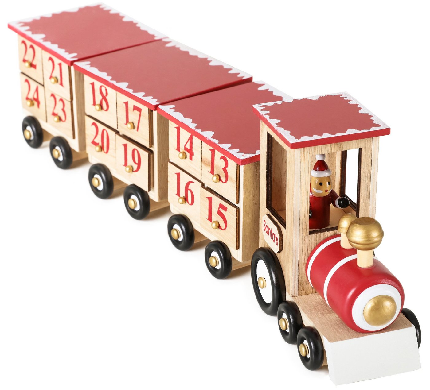 BRUBAKER befüllbarer Adventskalender Weihnachtskalender zum Befüllen - Lokomotive Rot - 47,5 cm groß, Weihnachten Kalender Wiederverwendbar - 24 Türchen von BRUBAKER