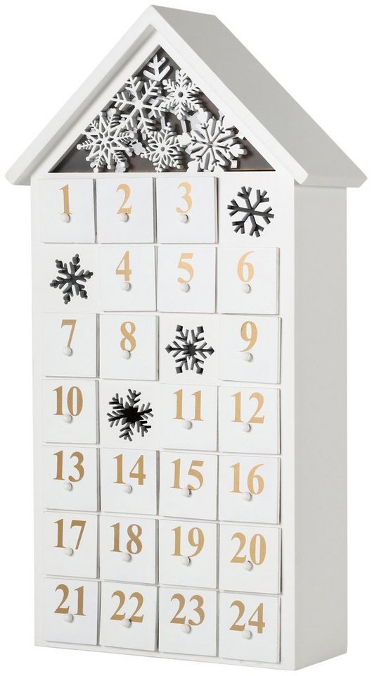 BRUBAKER befüllbarer Adventskalender Weihnachtskalender zum Befüllen mit LED-Beleuchtung - Wiederverwendbar, Holz Kalender - Schneehaus Weiß - 24,3 x 45 x 8 cm von BRUBAKER