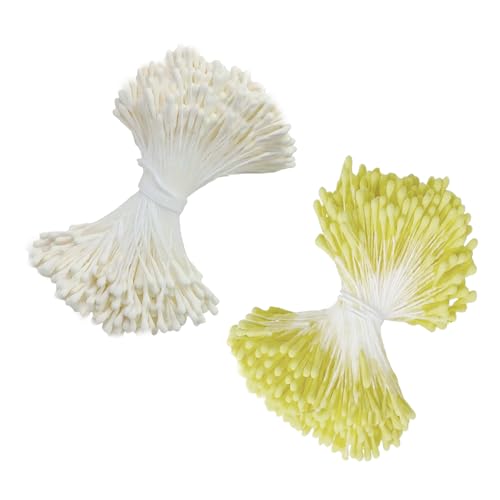 800 Stück Pfeifenreiniger Blumen Staubblatt mit Zwei Perlen Köpfen,gold und weiße perlen pfeifenputzer, DIY Handgemachter blumen basteln pfeifenputzer pastell Perlmuttstaubgefäße für Blumendekoration von BRUKUSUR