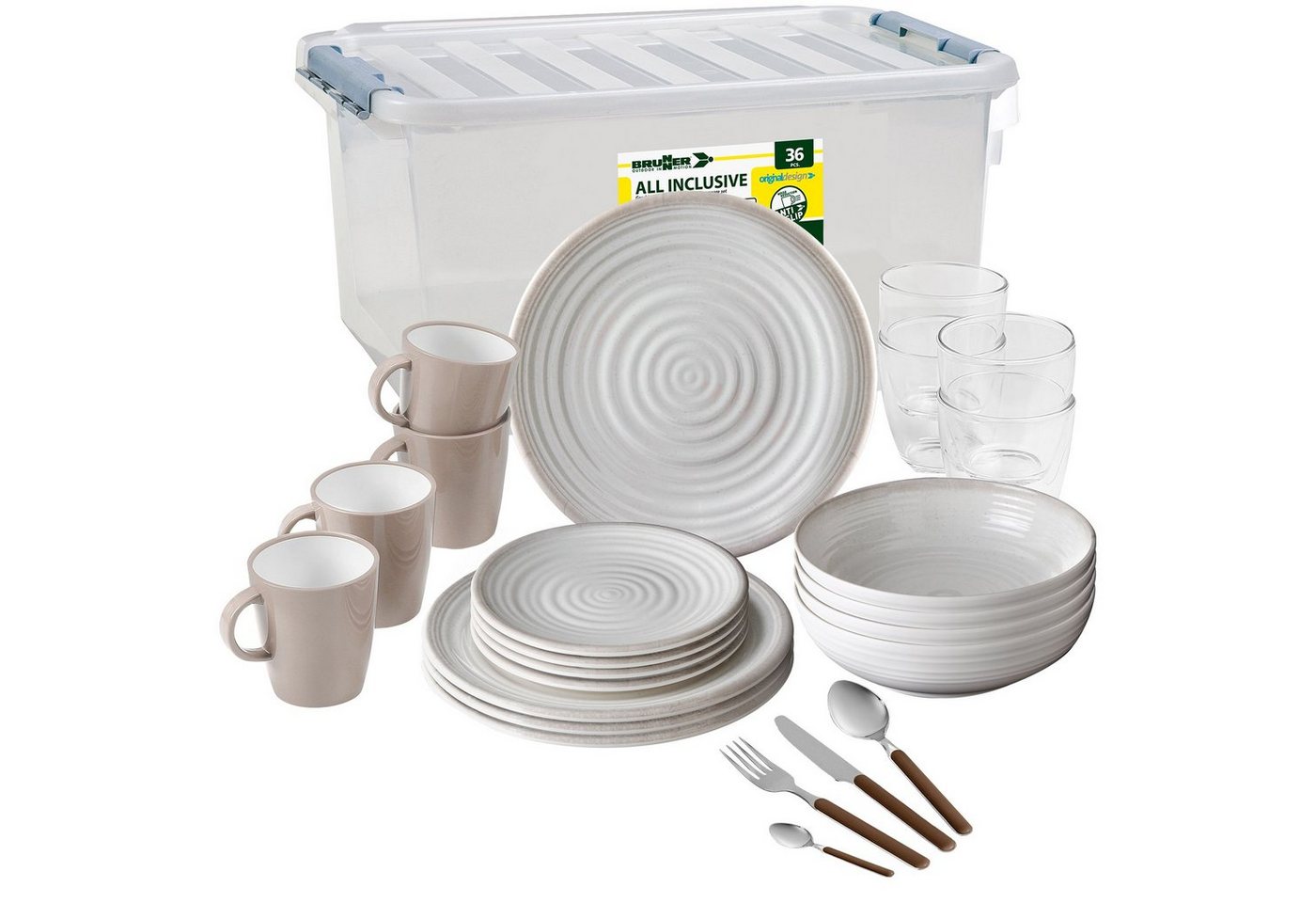 BRUNNER Geschirr-Set BRUNNER Campinggeschirr Set SAVANA (8, 12, 16, 36-Teile) Rutschfest (36-tlg) von BRUNNER