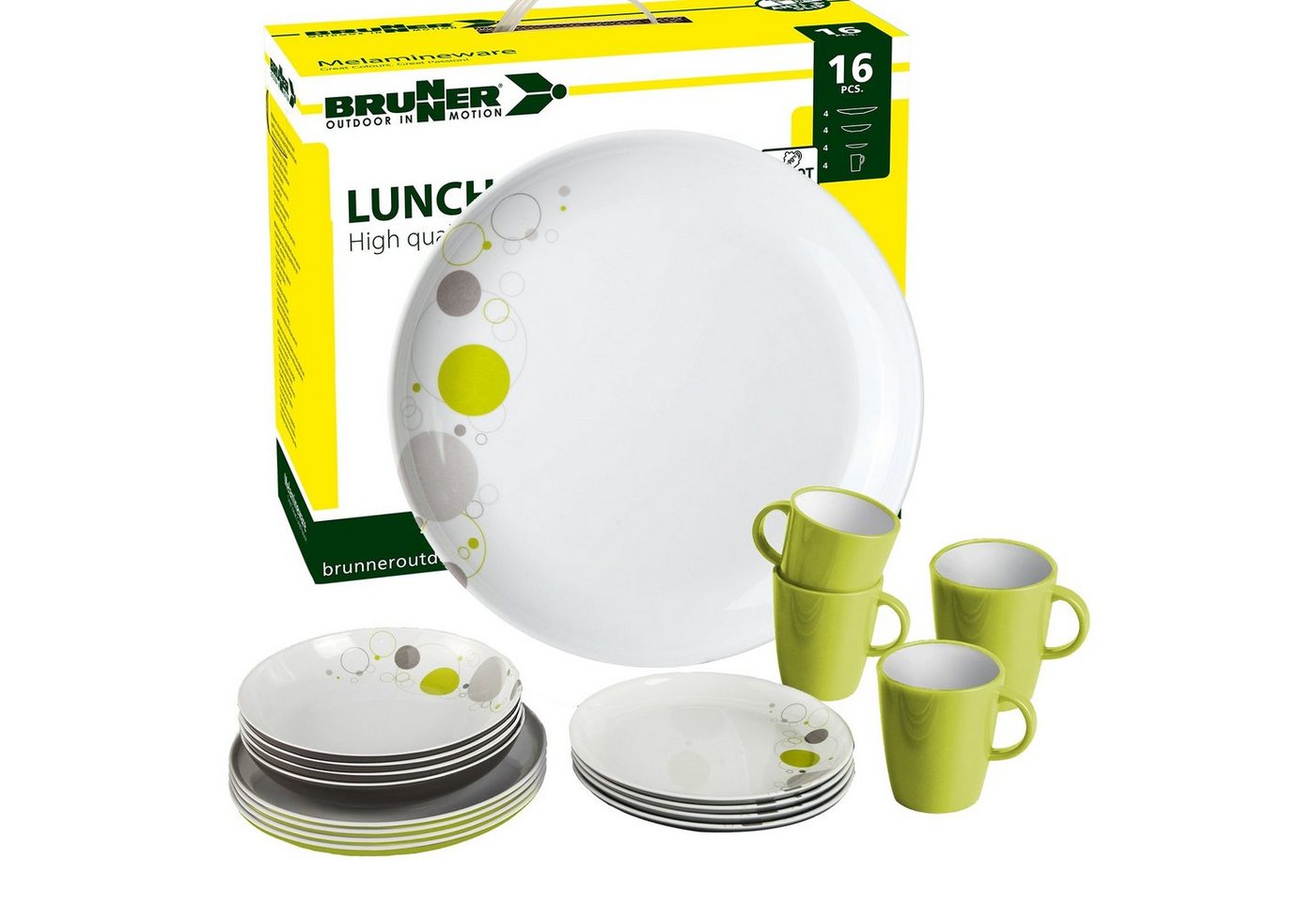 BRUNNER Geschirr-Set BRUNNER Melamin Campinggeschir Set SPACE (8, 12, 16, 36-Teile) Leicht (16-tlg) von BRUNNER