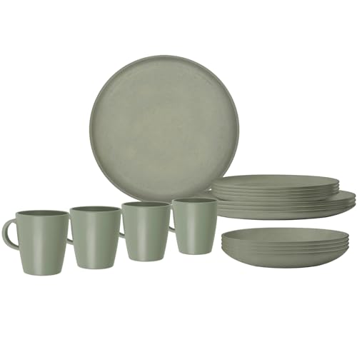 BRUNNER Set aus 16 Tellern und Tassen aus strapazierfähigem Melamin und rutschfester Unterseite, Lunchbox PLA Tierra Forest 16 Stück von BRUNNER