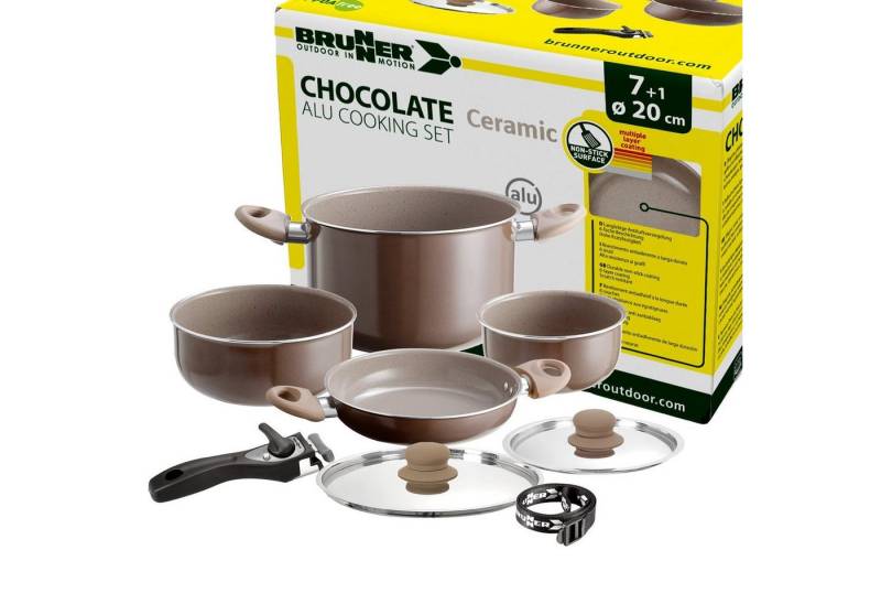 BRUNNER Topf-Set BRUNNER Camping Kochtöpfe Alu CHOCOLATE Platzsparend, Stapelbar, (7-tlg) von BRUNNER