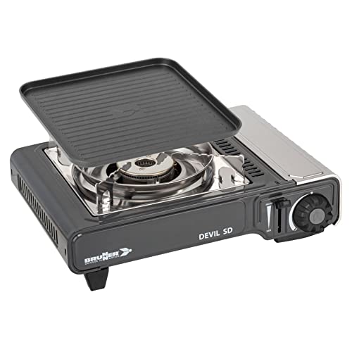 BRUNNER: Gas-Kochplatte Einflammig Outdoor Set - Mit Piezozündung 2,2 kW - Gasherd mit Grill-Funktion & Zündsicherung - DEVIL SD NG Für Ventilkartusche - Kompakt, Mobil & Im Koffer von BRUNNER