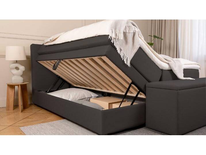 BRUNO Boxspringbett Premium mit Bettkasten 180x200cm in Anthrazit Matratzen-Härtegrad: Links H2 / Rechts H3 extra viel Stauraum & individuell konfigurierbar von BRUNO