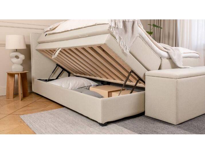 BRUNO Boxspringbett Premium mit Bettkasten 180x200cm in Beige Matratzen-Härtegrad: Links H2 / Rechts H3 extra viel Stauraum & individuell konfigurierbar von BRUNO