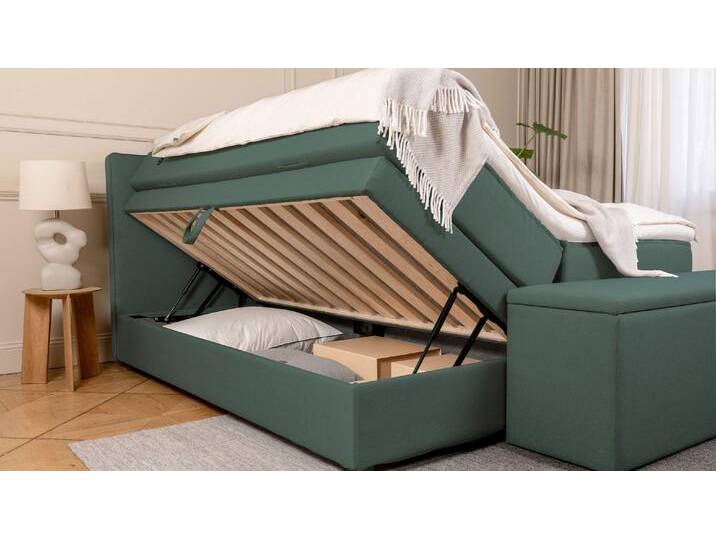 BRUNO Boxspringbett Premium mit Bettkasten 180x200cm in Grün Matratzen-Härtegrad: Links H3 / Rechts H3 extra viel Stauraum & individuell konfigurierbar von BRUNO