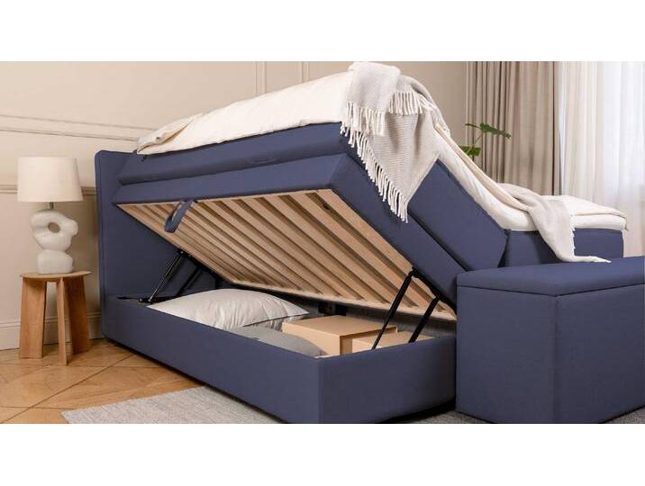 BRUNO Boxspringbett Premium mit Bettkasten 200x200cm in Blau Matratzen-Härtegrad: Links H3 / Rechts H2 extra viel Stauraum & individuell konfigurierbar von BRUNO