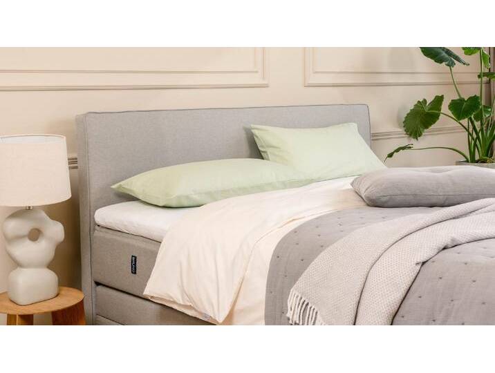 BRUNO Boxspringbett Premium mit Bettkasten 200x200cm in Hellgrau Matratzen-Härtegrad: Links H2 / Rechts H3 extra viel Stauraum & individuell konfigurierbar von BRUNO