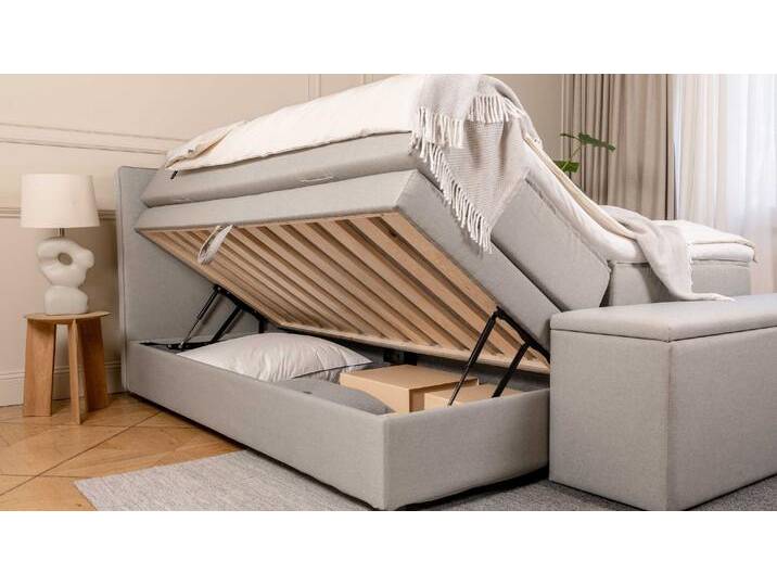 BRUNO Boxspringbett Premium mit Bettkasten 200x200cm in Hellgrau Matratzen-Härtegrad: Links H3 / Rechts H3 extra viel Stauraum & individuell konfigurierbar von BRUNO
