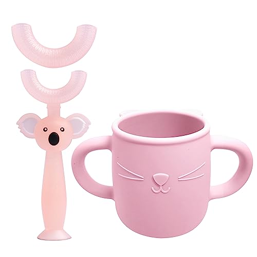 BRUNOKO Kinderzahnbürste Set aus Silikontasse und Zahnbürste - Enthält eine Lern-Tasse und eine Bürste für Kinder mit U-Form - Geeignet für Kinder von 2 bis 12 Jahren von BRUNOKO