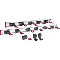 Gerätehalter 100 cm und 75 cm Schiene mit 12 Halter und 2 Haken - Gartengerätehalter, Besenhalterung Wandhalterung Spannbereich 0-50mm, schwarz/rot von BRUNS