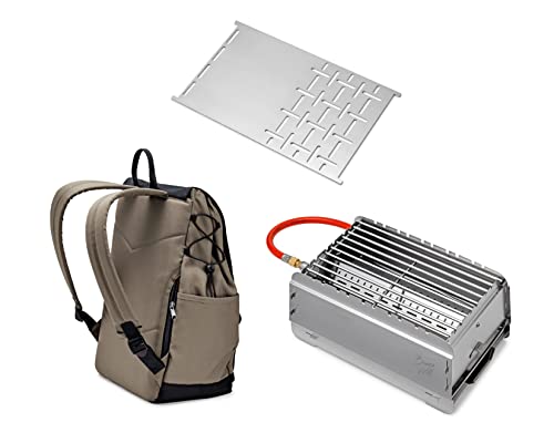 BRUZZ WILLI 50 mbar Gasgrill BRUZZ WILLI BW1.1 mit Edelstahl-Plancha, Rucksack mit Kühlfach, Brenner mit 3,5 kW, herausziehbare Fettauffangschale, einfacher Auf- und Abbau, inkl. Multifunktionstool von BRUZZ WILLI