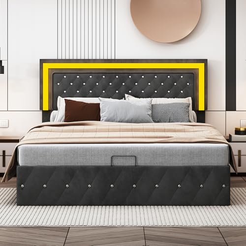 BRYXR 140 x 200 cm Doppelbett, Hydraulisches Bett mit LED-Beleuchtung und Stauraum, Schwarz Samtbett mit Verstellbarem Kopfteil, Elegant und komfortabel, Ohne Matratze BRYXR 140 x 200 cm Doppelbett, Hydraulisches Bett mit LED-Beleuchtung und Stauraum, Schwarz Samtbett mit Verstellbarem Kopfteil, Elegant und komfortabel, Ohne Matratze von BRYXR