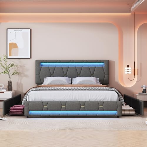 BRYXR 160 x 200 cm Polsterbett, Doppelbett mit RGB-LED-Beleuchtung, 4 Schubladen, Höhenverstellbares Kopfteil, Ideal für Jugendzimmer und Moderne Räume,Ohne Matratze BRYXR 160 x 200 cm Polsterbett, Doppelbett mit RGB-LED-Beleuchtung, 4 Schubladen, Höhenverstellbares Kopfteil, Ideal für Jugendzimmer und Moderne Räume,Ohne Matratze von BRYXR