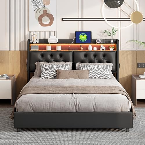 Doppelbettrahmen 160x200cm im Retro-Stil mit Hydraulischem Stauraum und LED-Beleuchtung, Schwarzes Plattformbett aus Kunstleder, Modern und Elegant,3 Größen Verfügbar für Ihr Ideales Schlafzimmer von BRYXR