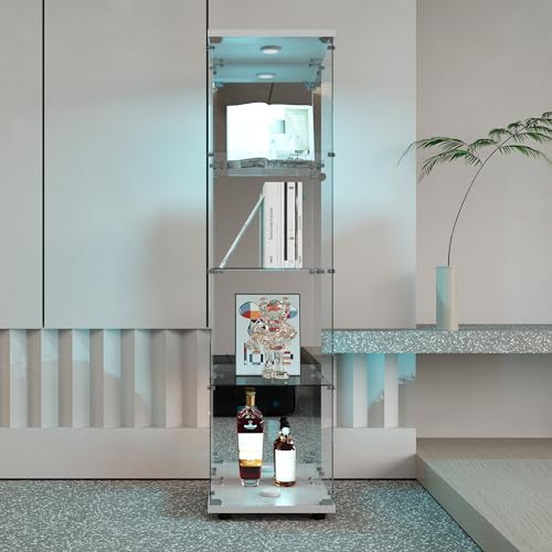 BRYXR Glasvitrine,Sammlervitrine,Glas Vitrine mit 1 Türen 4 Einlegeböden, mit LED und Schloss, Transparente Vitrine, Geeignet für Wohnzimmer, Schlafzimmer, Büro Glasvitrine von BRYXR