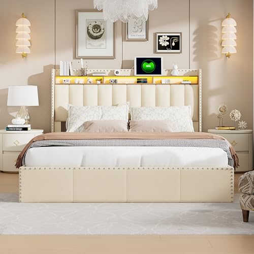 BRYXR Polsterbett 140 x 200 cm, Mit Nieten und Nachttischaufbewahrung, Mit LED-Beleuchtung & USB-Ladeanschlüssen, ideal für Schlafzimmer und Ordnung,Einfache Montage BRYXR Polsterbett 140 x 200 cm, Mit Nieten und Nachttischaufbewahrung, Mit LED-Beleuchtung & USB-Ladeanschlüssen, ideal für Schlafzimmer und Ordnung,Einfache Montage von BRYXR