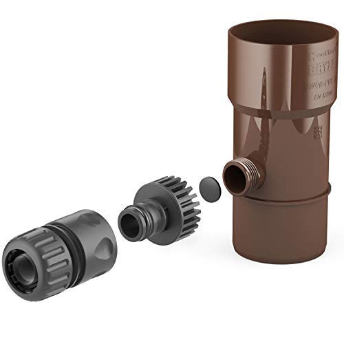 BRYZA® Regenrinnenablauf für Regenwassertank DN Ø 63 mm, braun | Regenwassertank Speedy Regenwassersammler für Fallrohre Gartenschlauchanschluss Schnellkupplung von WEISI