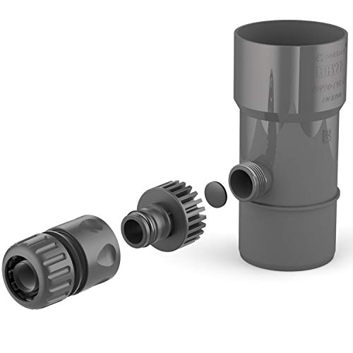 BRYZA® Dachrinne Ablauf für Regendrahthass DN Ø 63 mm Graphit | Regenwassertank Speedy Regenwassersammler für Fallrohr, Wasserrohrfilter, Gartenschlauch, Schnellanschluss von BRYZA