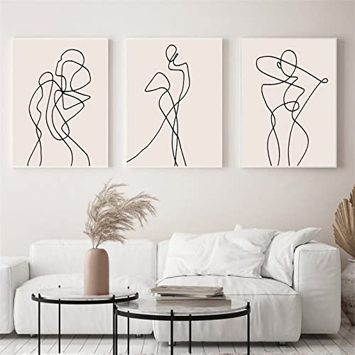 Abstrakte Figur Strichzeichnung Wandkunst Poster Beige Kunstdruck Frauen tanzen Leinwand Malerei Minimalistische Bilder Wohnzimmer Dekor/Kein Rahmen-50x70cmx3P von BRoleo