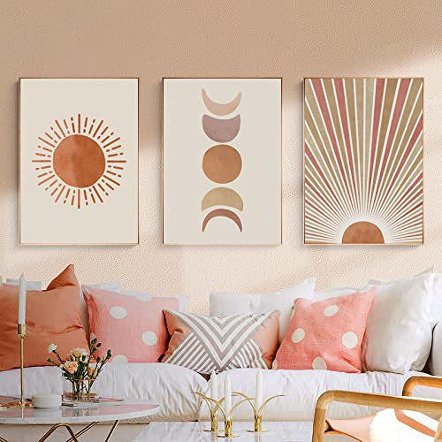 Abstrakte Landschaft Sonne und Mond-Szene Boho-Leinwanddrucke Gemälde Wandkunst Bilder Poster für Wohnzimmer Heimdekoration ohne Rahmen von BRoleo