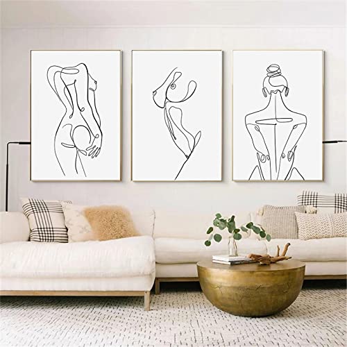 Abstraktes Frauenkörper-Wandkunst-Poster Akt-Linienzeichnung Kunstdruck Schwarz-Weiß-Leinwandgemälde minimalistische Bilder Heimdekoration ohne Rahmen 40 x 50 cm x 3 Stück von BRoleo