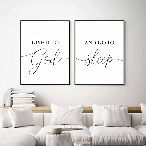 BRoleo „Give It To God And Go To Sleep“-Zitate Wandkunst Leinwandgemälde Schwarz-Weiß-Buchstaben-Poster modernes einfaches Heimdekor-Bild/kein Rahmen von BRoleo