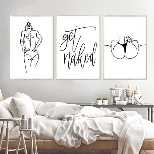 BRoleo Badezimmer-Wanddekoration Leinwandgemälde Get Naked Sign Leinwandkunst Poster eine Linie sexy Frau Zeichnung Leinwand Bild Modegemälde ohne Rahmen von BRoleo