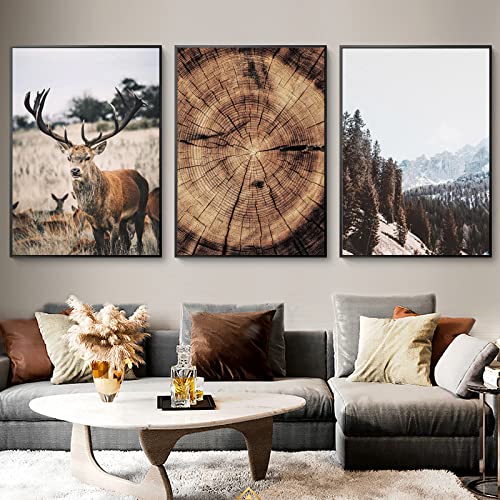 BRoleo Berglandschaft Tier Hirsch Bild Natur Holz Wachstumsring skandinavisches Poster Nordic Wandkunst Leinwand Gemälde Home Decor/Kein Rahmen von BRoleo