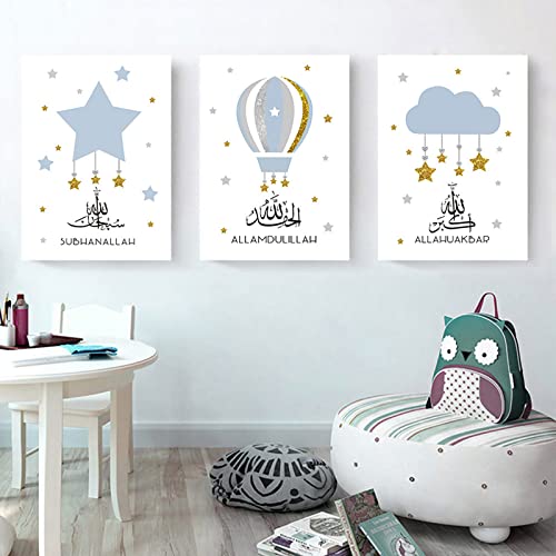 BROLEO Kinderzimmer-Wandposter islamisches Leinwandgemälde blaue Wolkensterne Kunstdrucke Heißluftballon-Gemälde nordische Poster Jungenschlafzimmerdekoration ohne Rahmen BROLEO Kinderzimmer-Wandposter islamisches Leinwandgemälde blaue Wolkensterne Kunstdrucke Heißluftballon-Gemälde nordische Poster Jungenschlafzimmerdekoration ohne Rahmen von BROLEO
