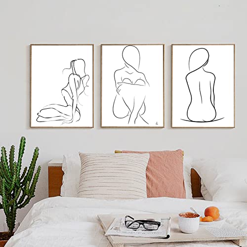 BRoleo Minimalistisches Poster Sexy Frau Line Draw Wandkunstdruck Nackter Körper Schwarz-Weiß-Leinwandgemälde Nordic Pictures Home Decor/Kein Rahmen-50x70cmx3P von BRoleo